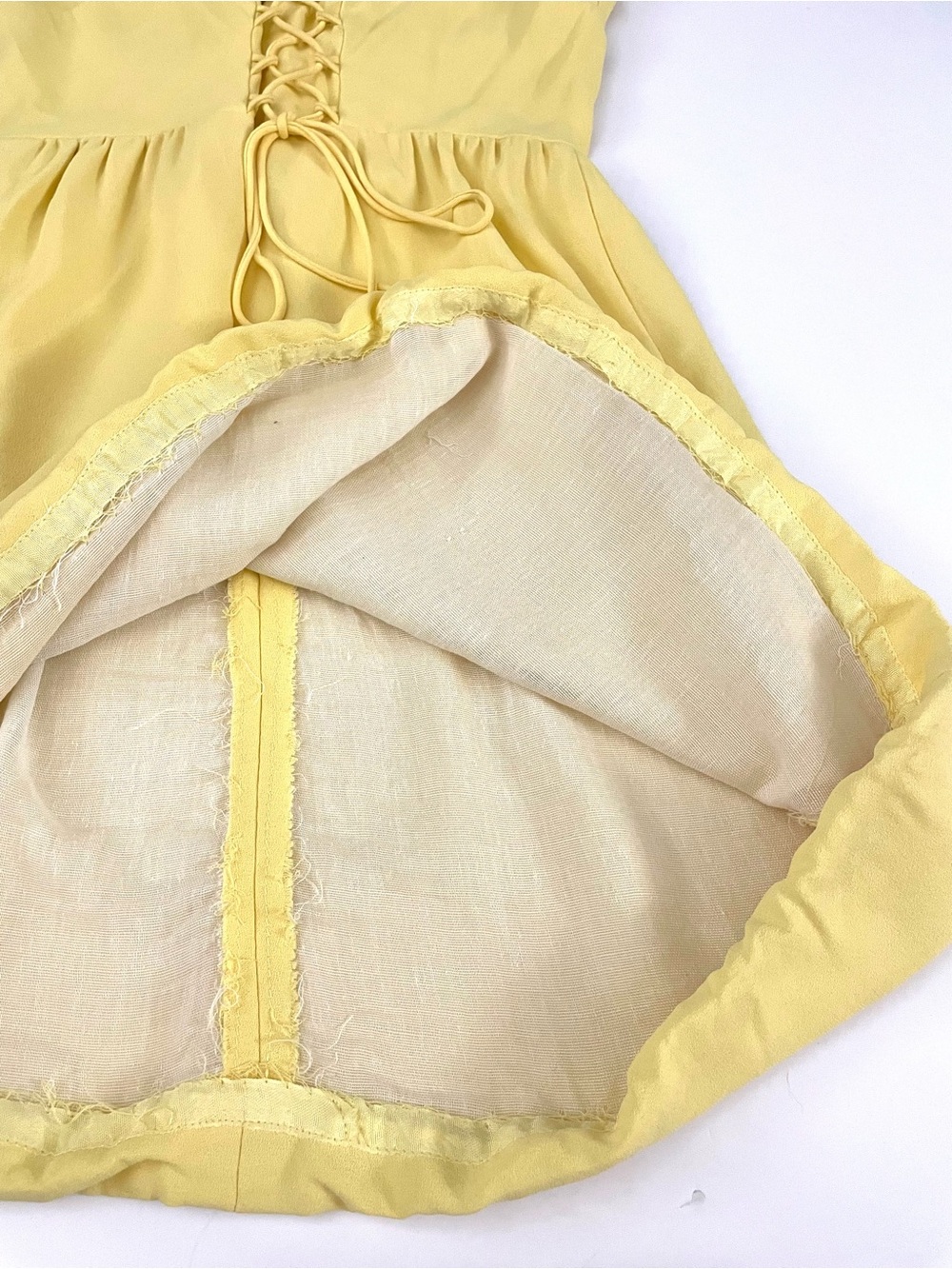 Vintage 60s Lemon Yellow Lace Up Corset Waist Dress Sleeveless Fit & Flare - Picture 6 of 16